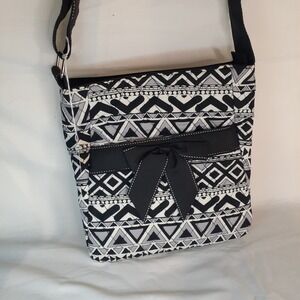 Rosen Blue -Black and White Quilted Crossbody Bag Black Bow Silver Hardware 10x9